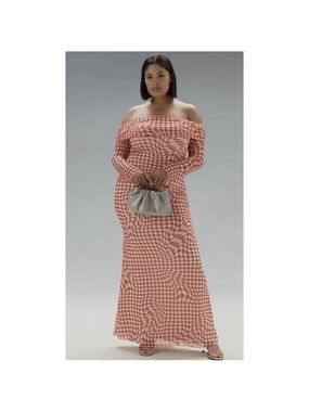 Anthropologie AFRM Strapless Red Gingham mesh Maxi Dress